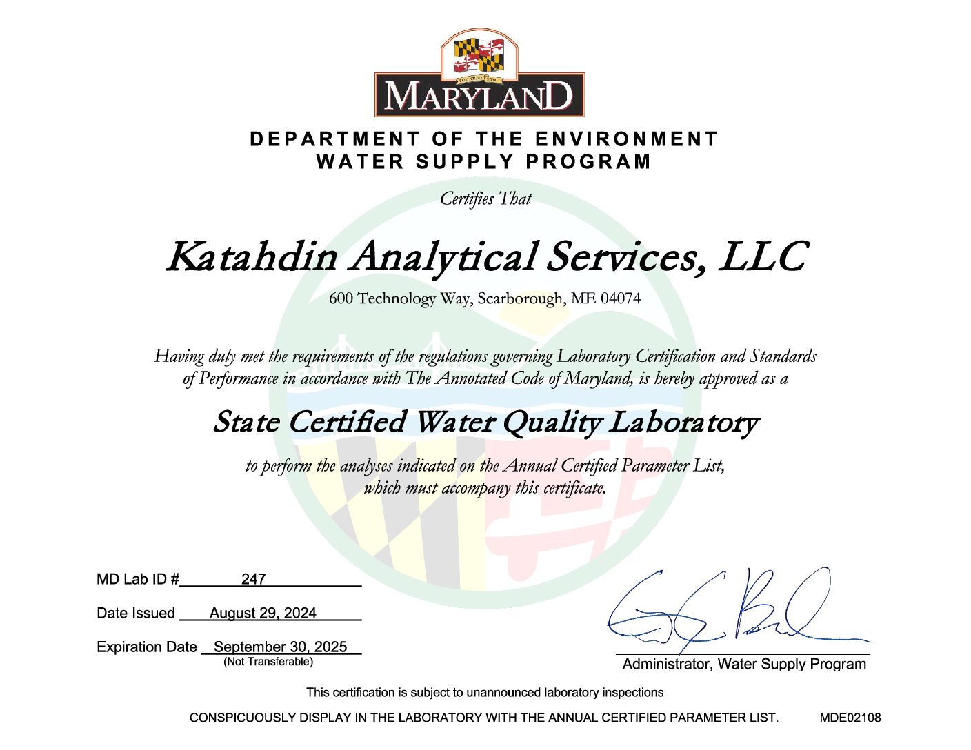 State of Maryland, Department of the Environment