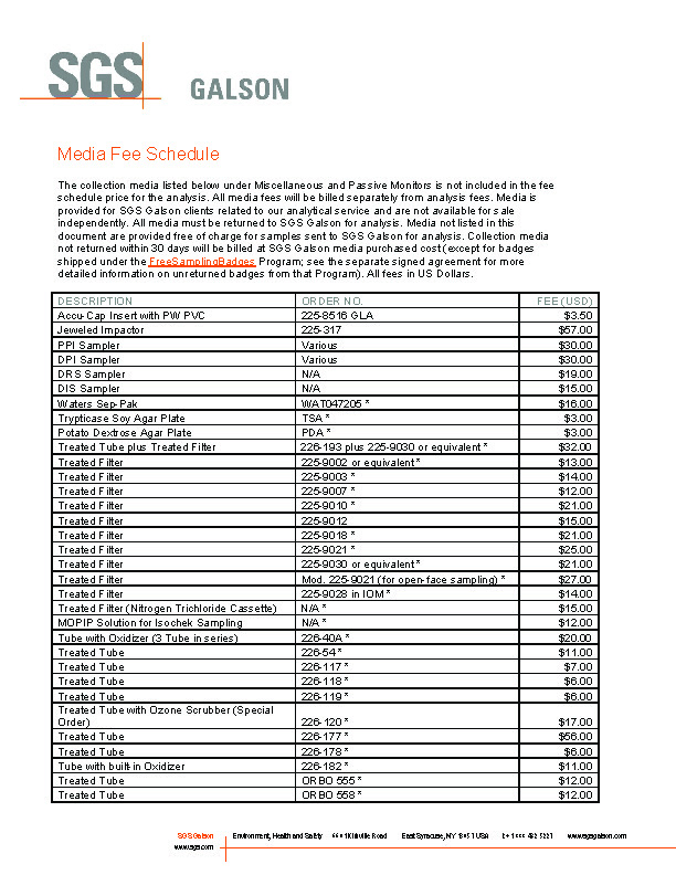 SGS Syracuse - Media Fee Schedule