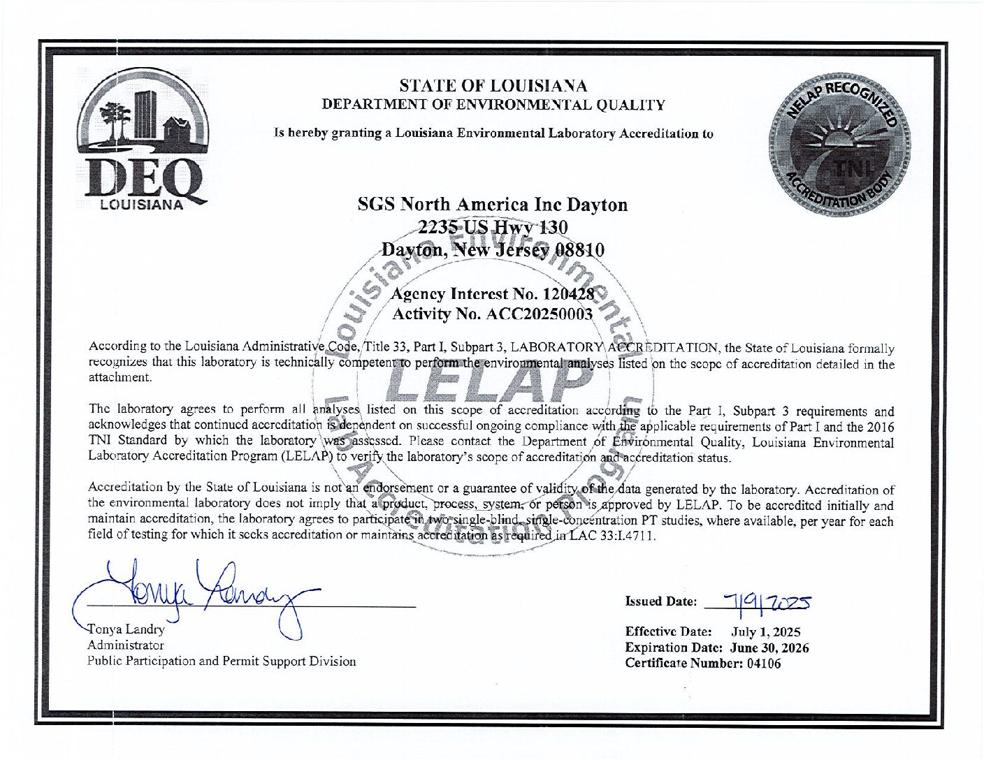 SGS Dayton Louisiana