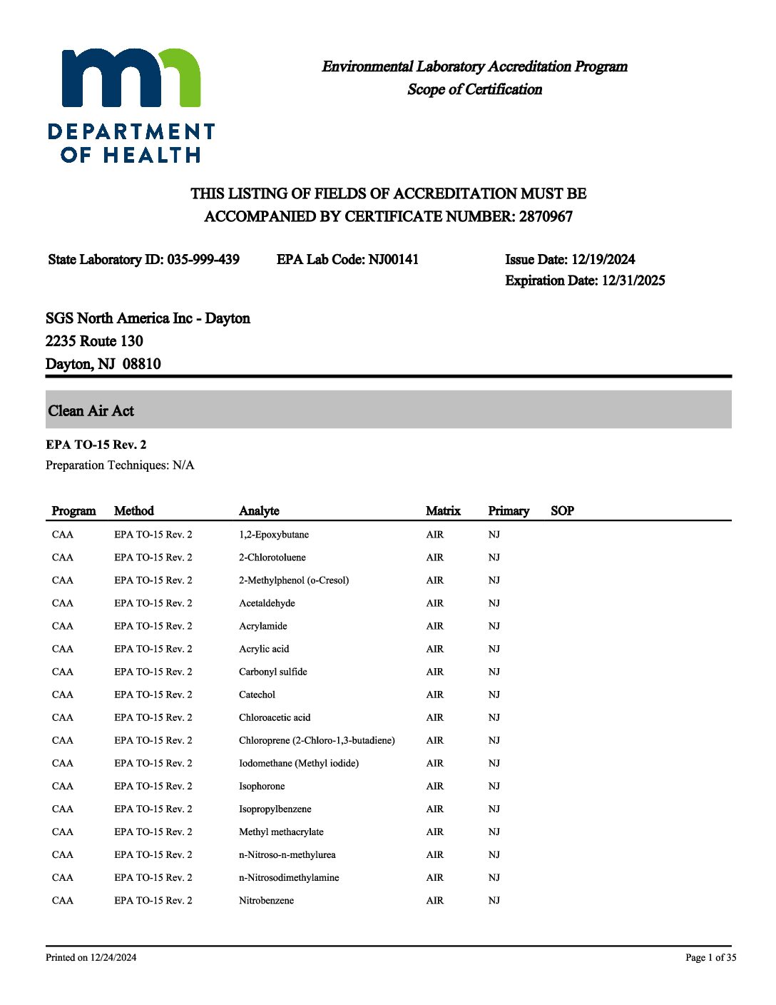 SGS Dayton Minnesota
