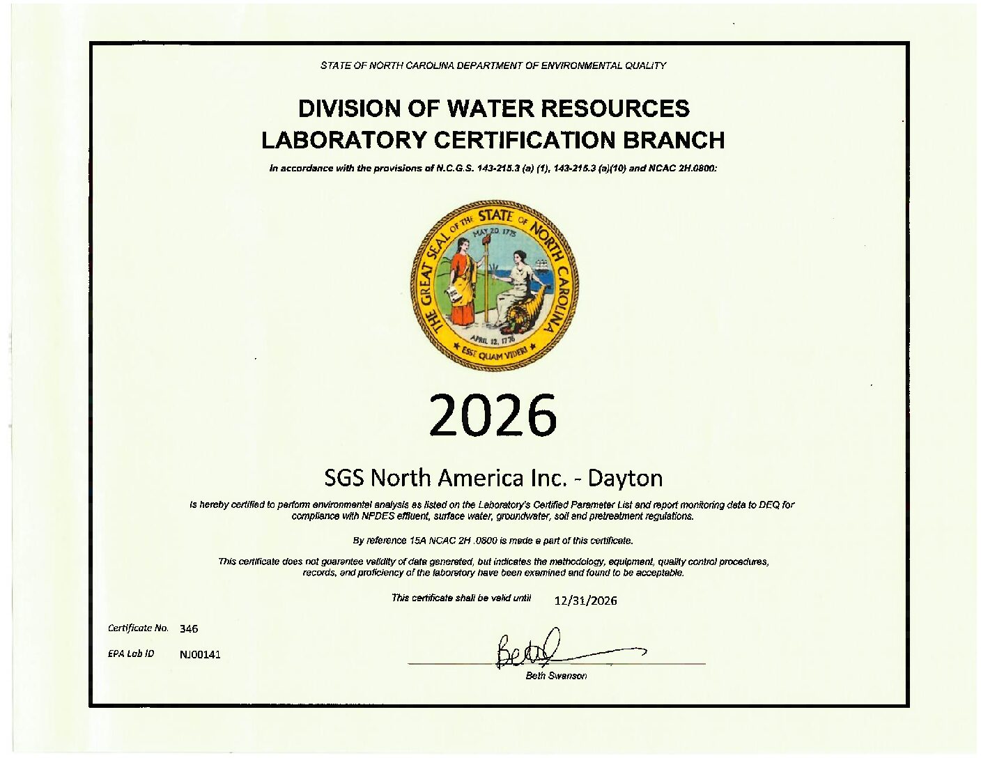 SGS Dayton North Carolina