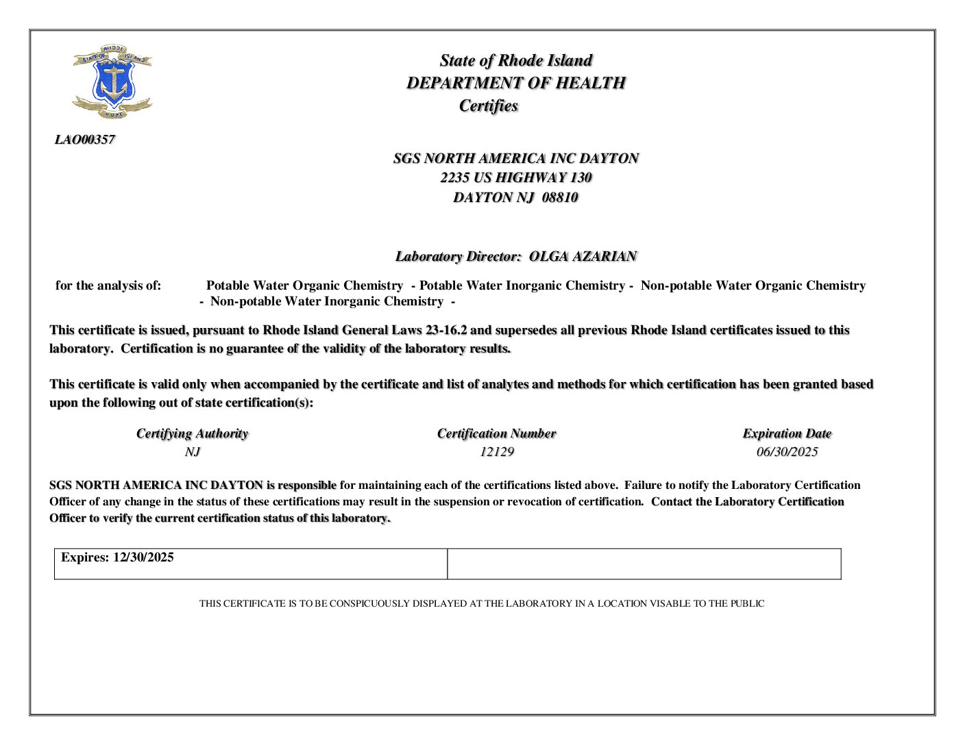 SGS Dayton Rhode Island