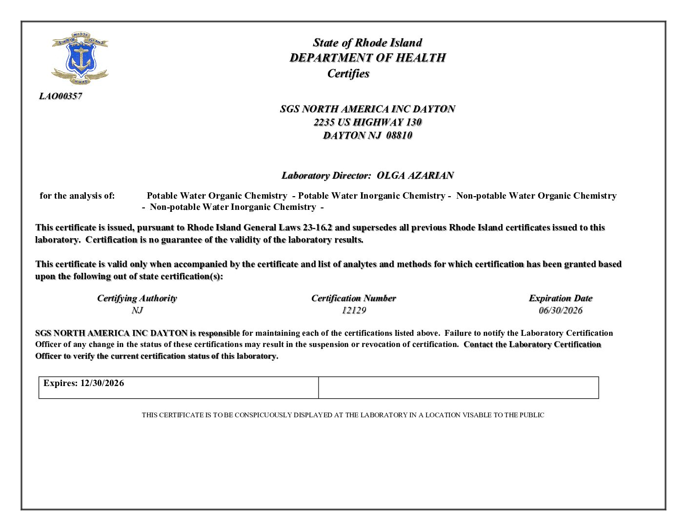 SGS Dayton Rhode Island