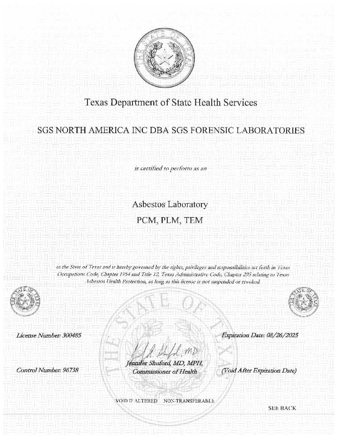 SGS Hayward Texas Asbestos