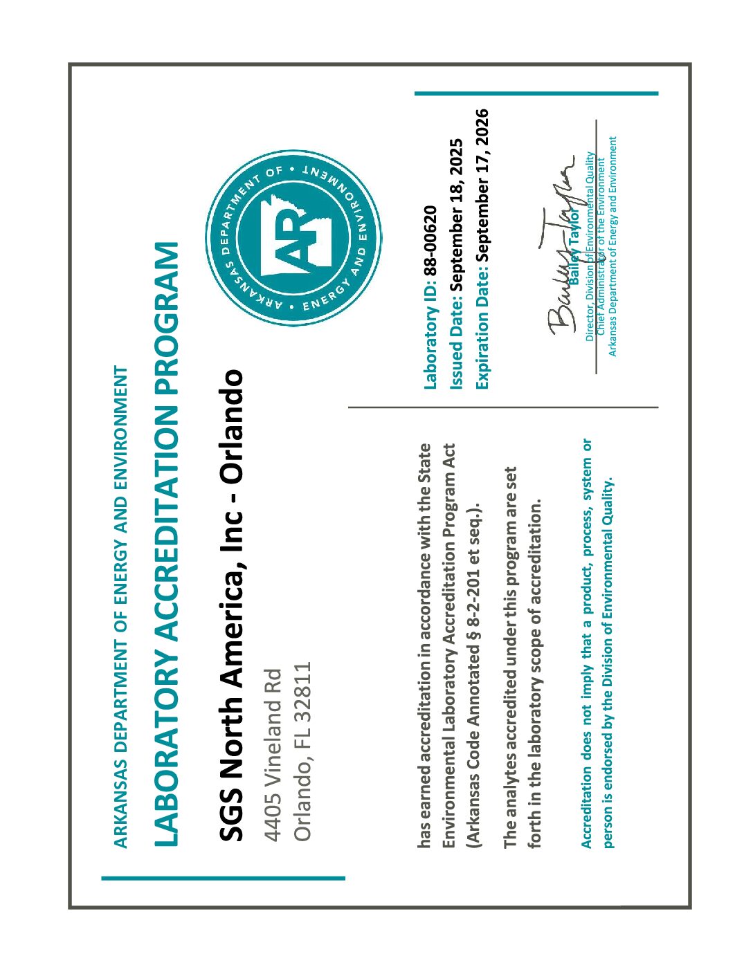 SGS Orlando AR cert parm