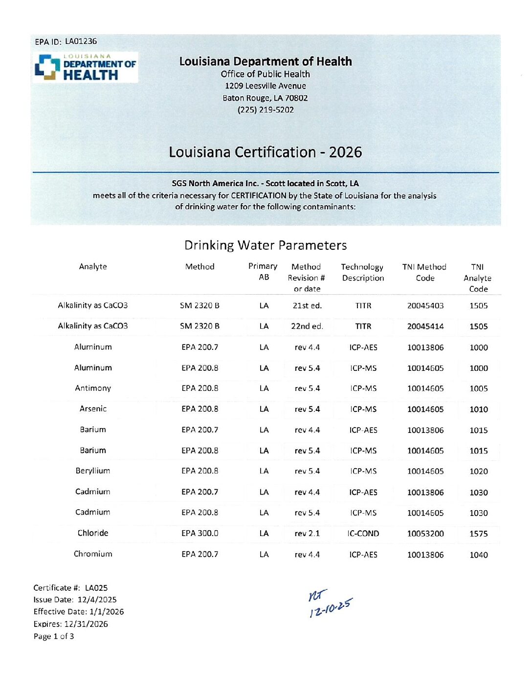 SGS Scott Louisiana DW