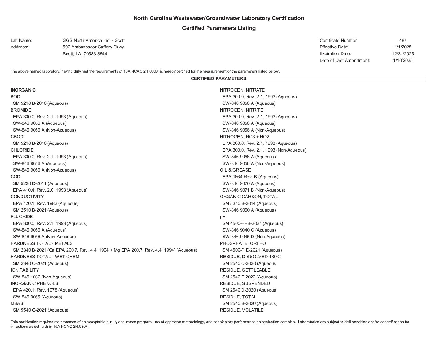 SGS Scott North Carolina