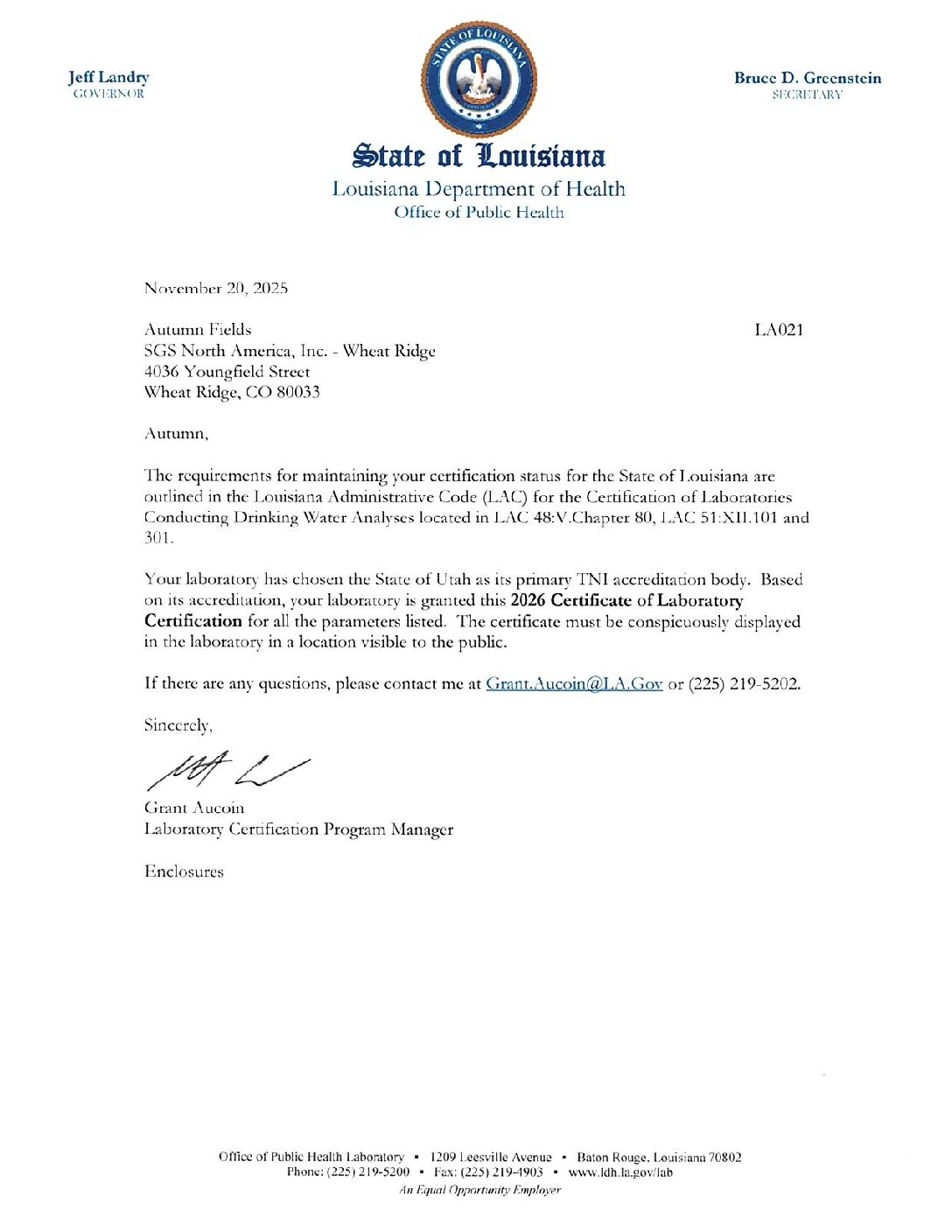 SGS Wheat Ridge Louisiana