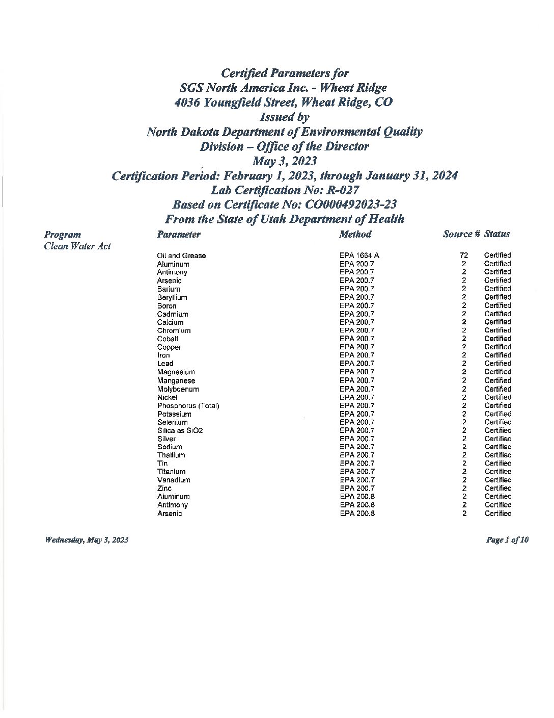 SGS Wheat Ridge North Dakota