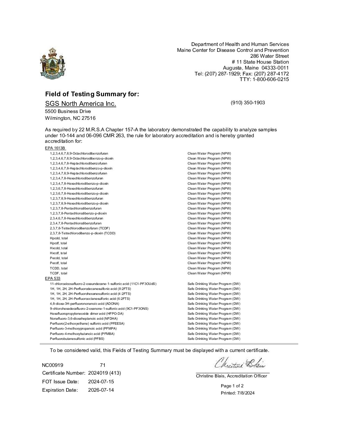 SGS Wilmington Maine