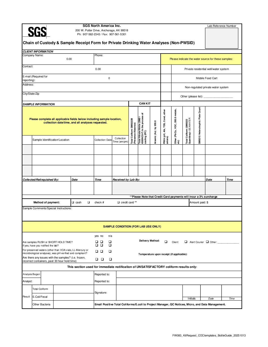Alaska Non Drinking Water COC