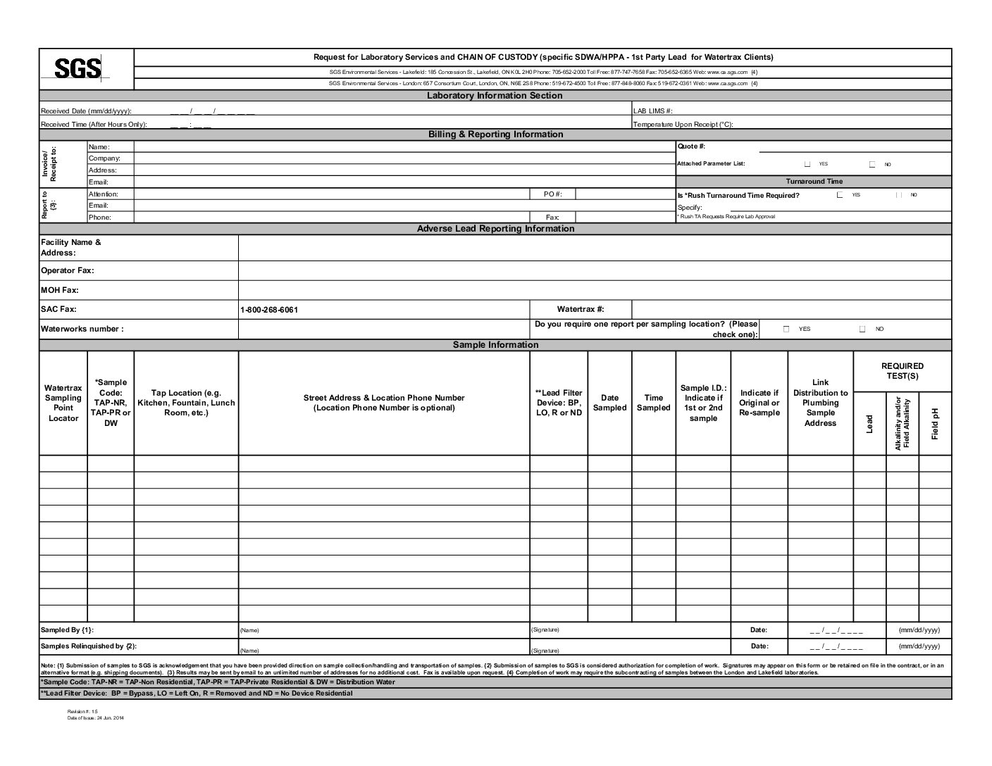 Lakefield Lead O.Reg 170/03 COC Watertrax